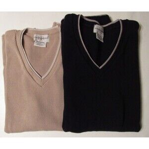 VTG Mens Knightsbridge Lot of 2 Black/Tan Cotton Pullover Sweater Vests Size L
